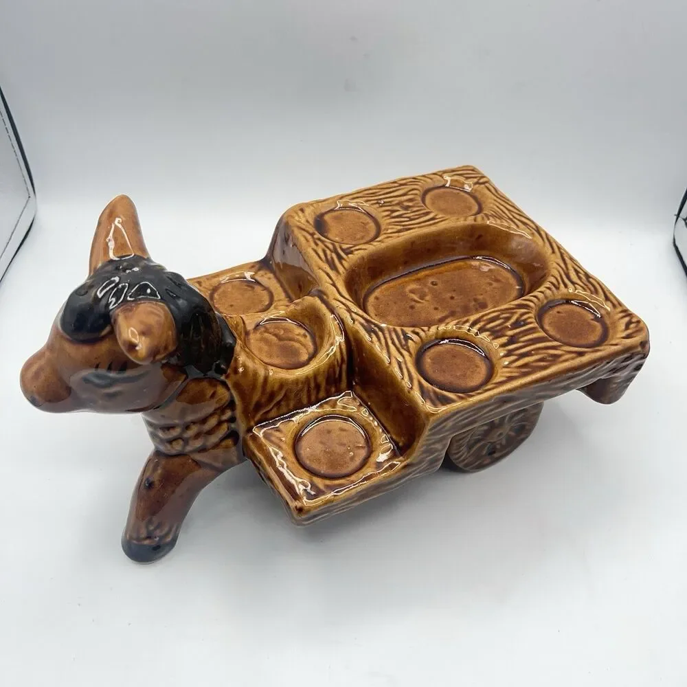 Vintage Tequila Donkey Bar Set Cart Caddy Brown Old Ceramic Bar Tray